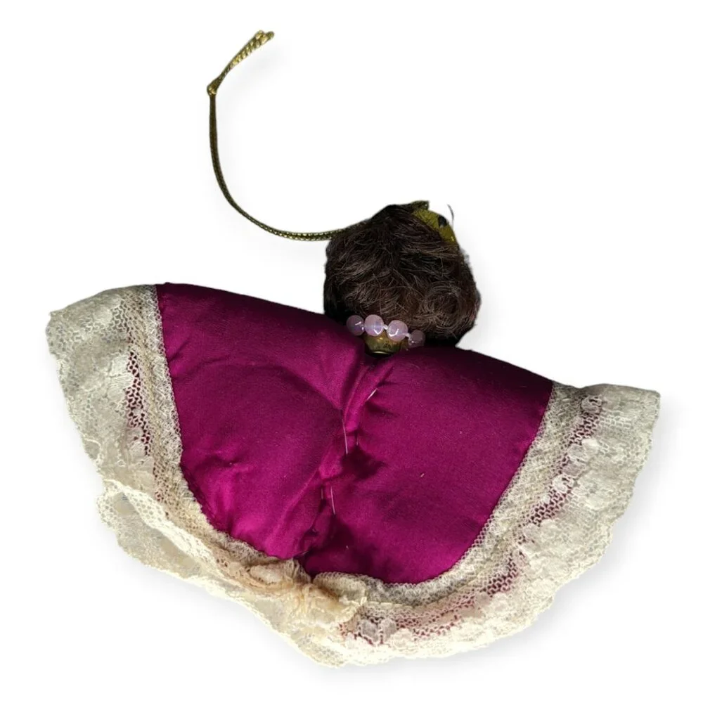 Vintage Doll Christmas Ornament with Maroon Stuffed Body